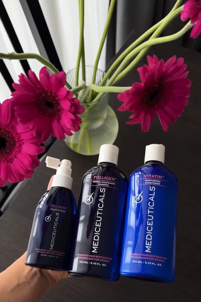 Mediceuticals zestaw do pielęgnacji włos&oacute;w cienkich i z tendencją do przerzedzania dla kobiet (Folligen&trade; 250ml, Vitatin&trade; 250ml, Cellagen&trade; 125ml) 52009 zdjęcia