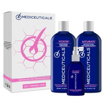 Mediceuticals zestaw do pielęgnacji suchych włos&oacute;w i sk&oacute;ry głowy z tendencją do przerzedzania dla kobiet (Saturate&trade; 250ml, Vitatin&trade; 250ml, Cellagen&trade; 125ml) 52010 zdjęcia